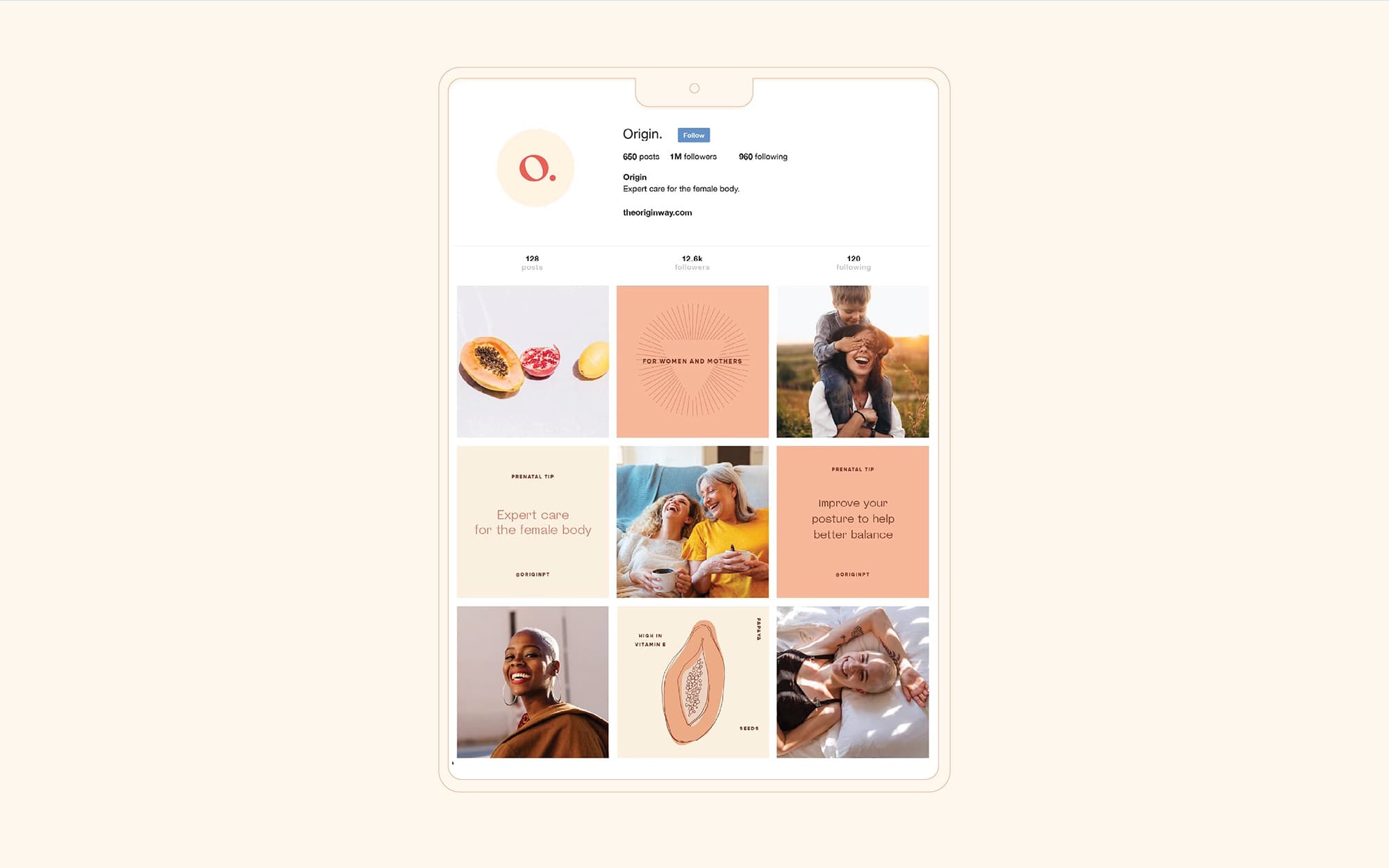 Origin editorial spread with photography and sunrise motif